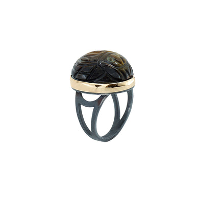 boho tiger scarab ring